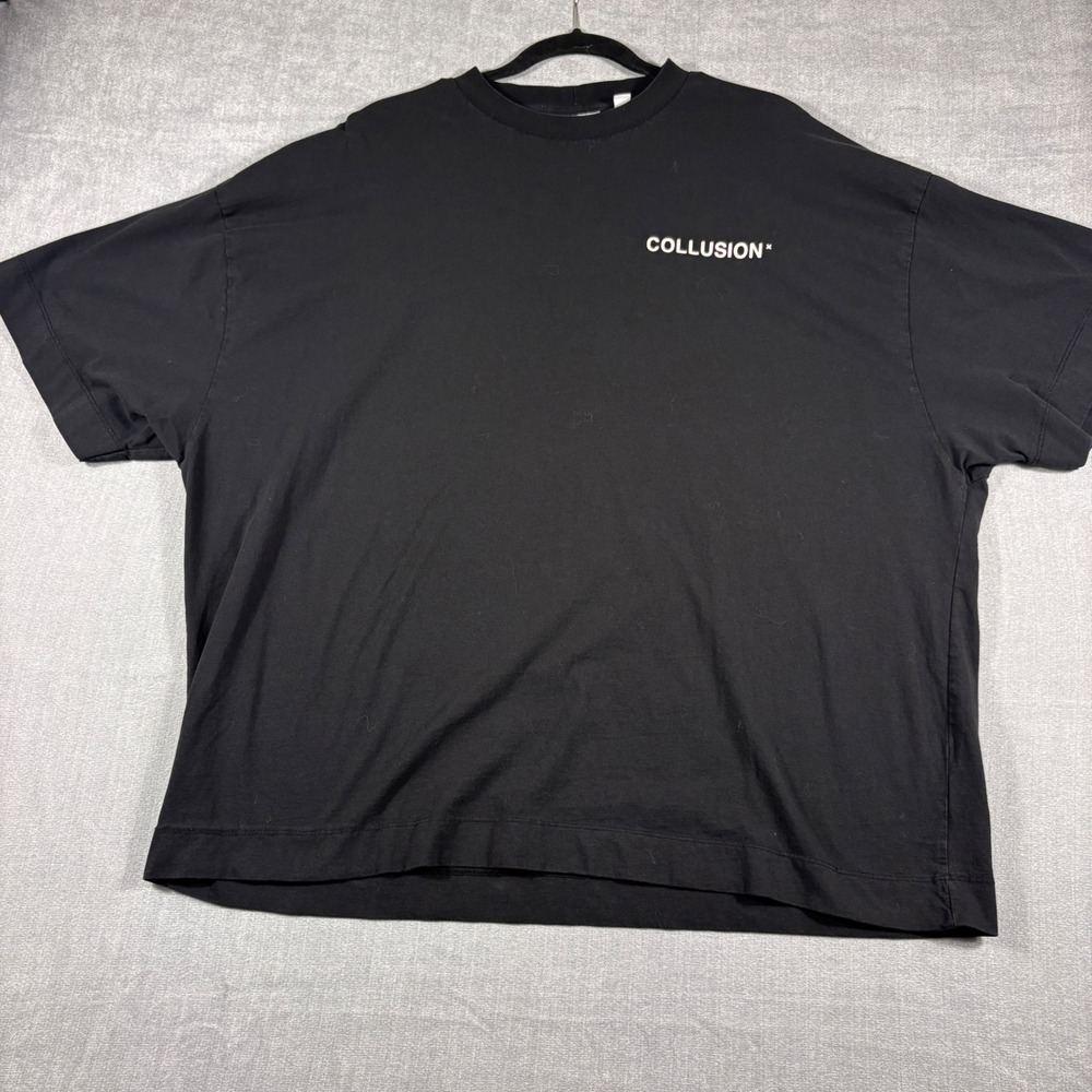 Collusion Mens Black Short Sleeve Logo Boxy T-Shirt Size 2XL Streetwear Tee